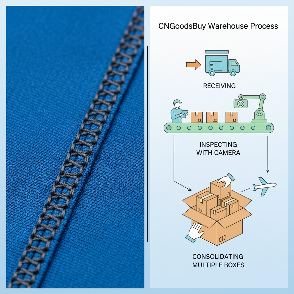 Comparison of professional activewear stitching and the CNGoodsBuy warehouse inspection and consolidation process.