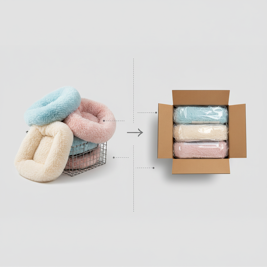 Comparison of standard shipping versus vacuum-sealed consolidation for bulky pet products.