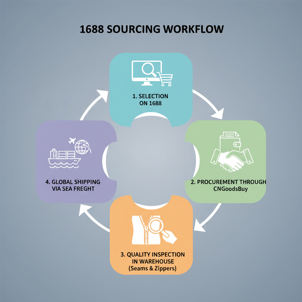 Step-by-step workflow for sourcing and inspecting outdoor gear from 1688 via CNGoodsBuy.