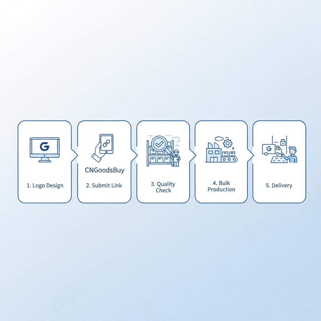 Infographic showing the step-by-step process of sourcing custom packaging from 1688 using a buying agent.