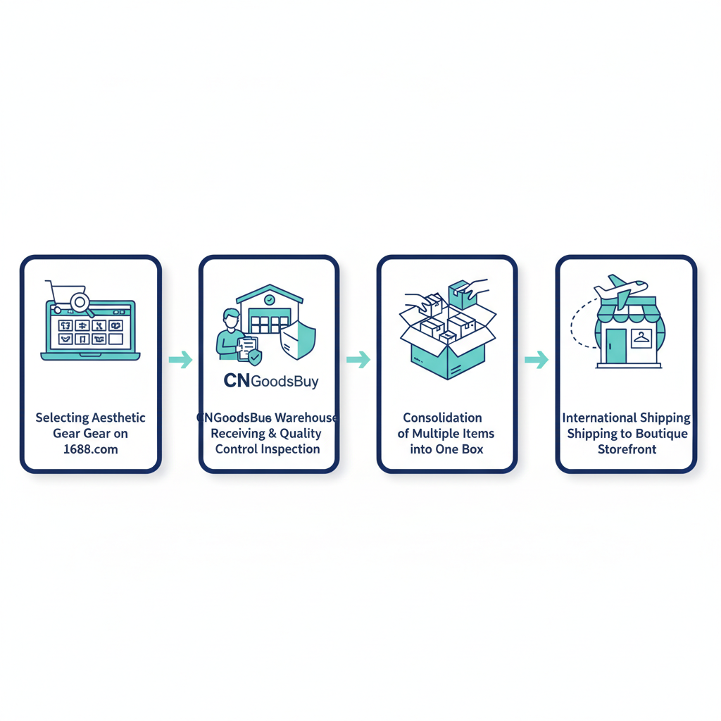Infographic showing the 1688 sourcing and CNGoodsBuy logistics workflow.