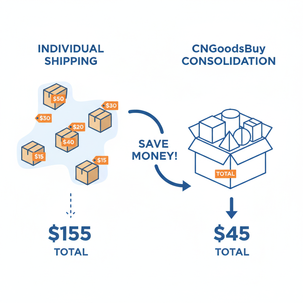Comparison infographic between individual shipping and consolidated shipping cost savings.