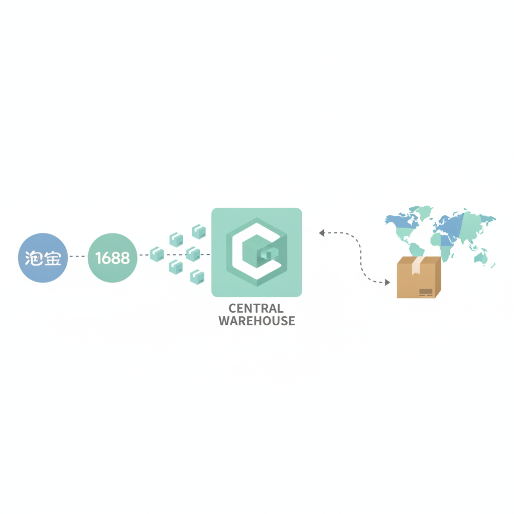 Infographic showing the consolidation process of shipping stationery from China to international buyers.