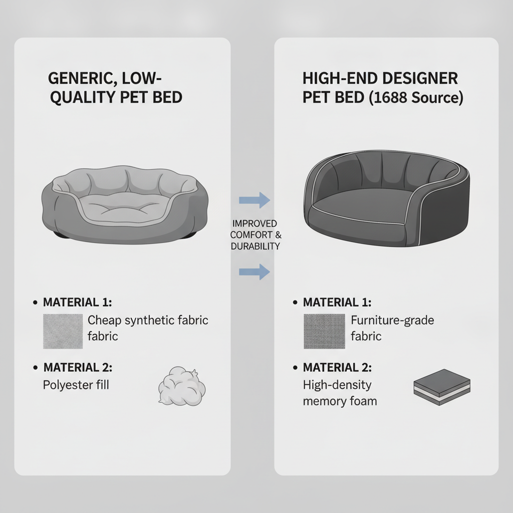 Infographic comparing high-end designer pet beds versus generic pet beds for sourcing purposes.