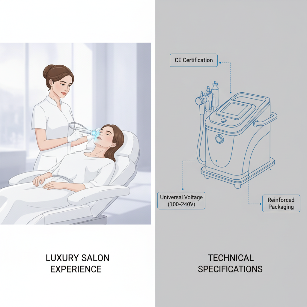Comparison between professional salon use and technical sourcing specifications for beauty tech.