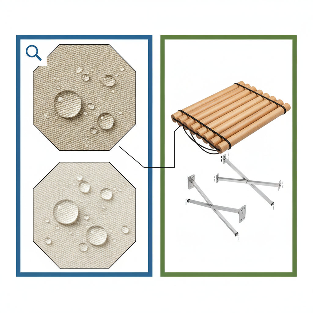 Technical comparison of high-quality glamping materials and furniture construction.
