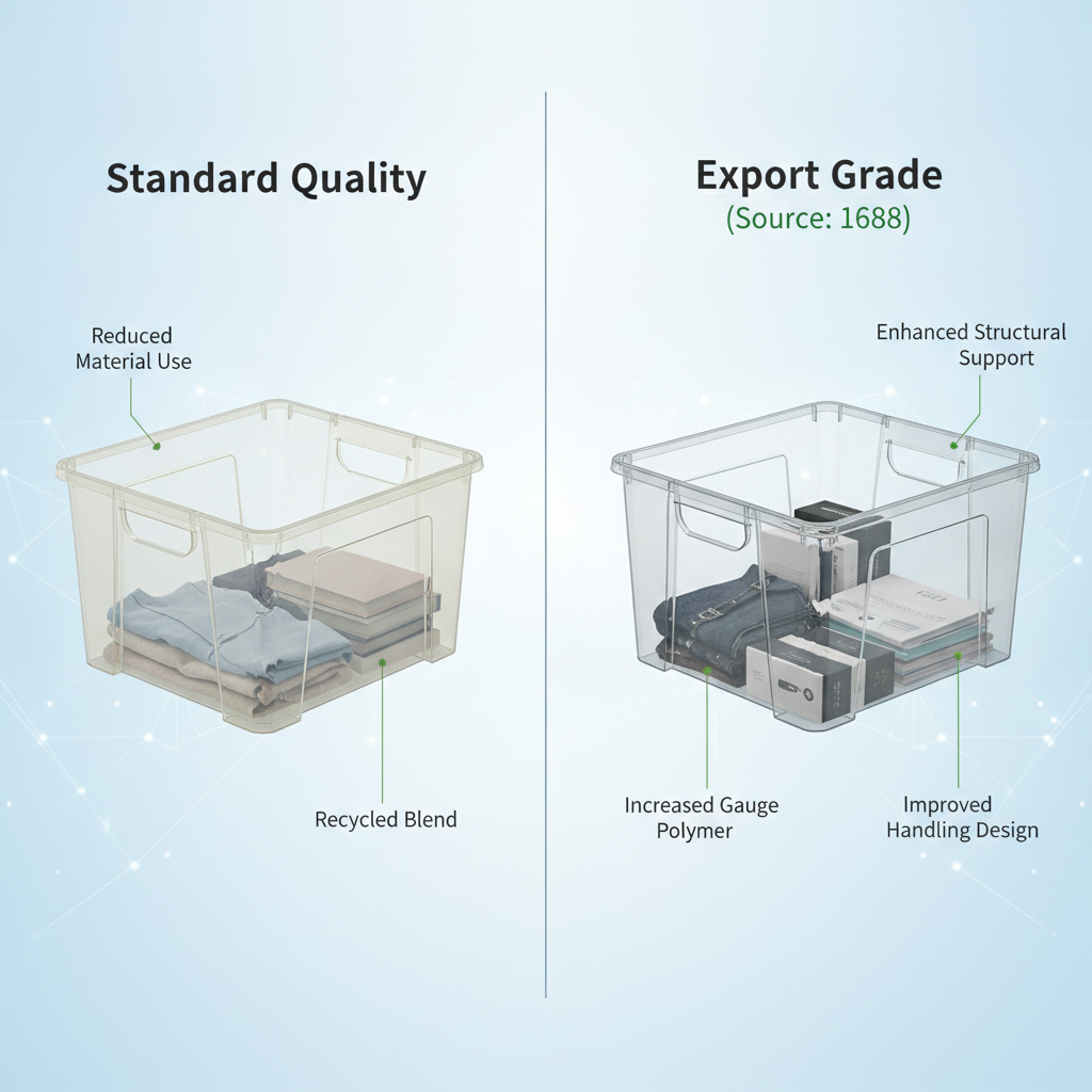 Comparison between standard and export-grade acrylic storage bins for quality verification.