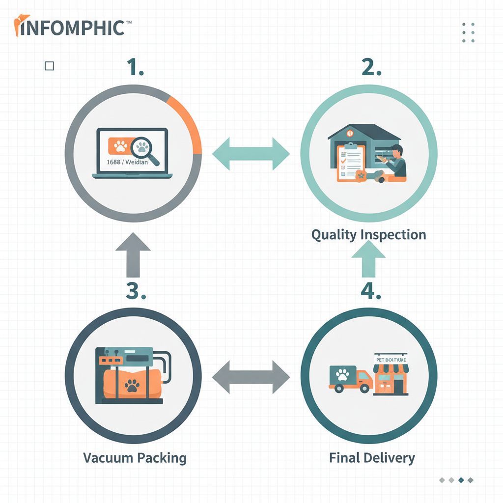 Infographic showing the sourcing and logistics workflow for importing pet furniture from China