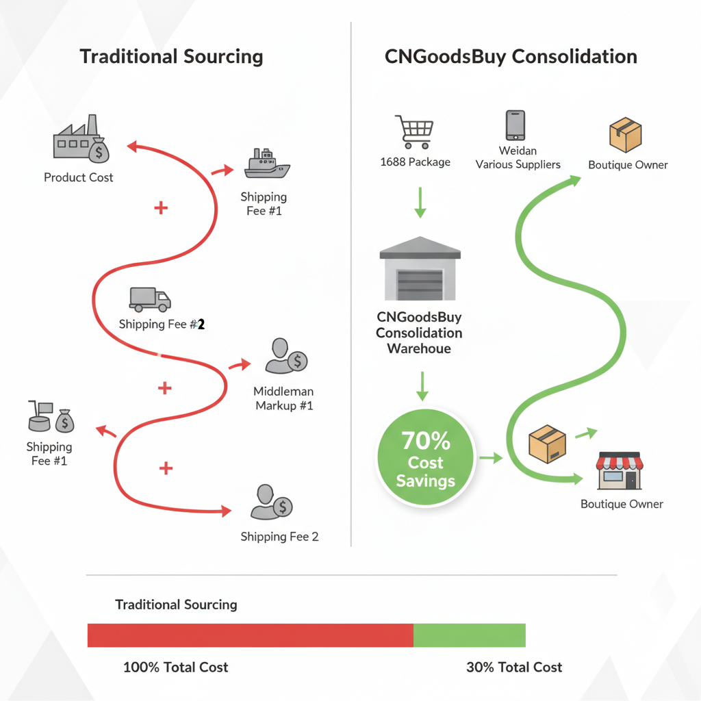 Infographic showing the cost-saving benefits of parcel consolidation for stationery sourcing.