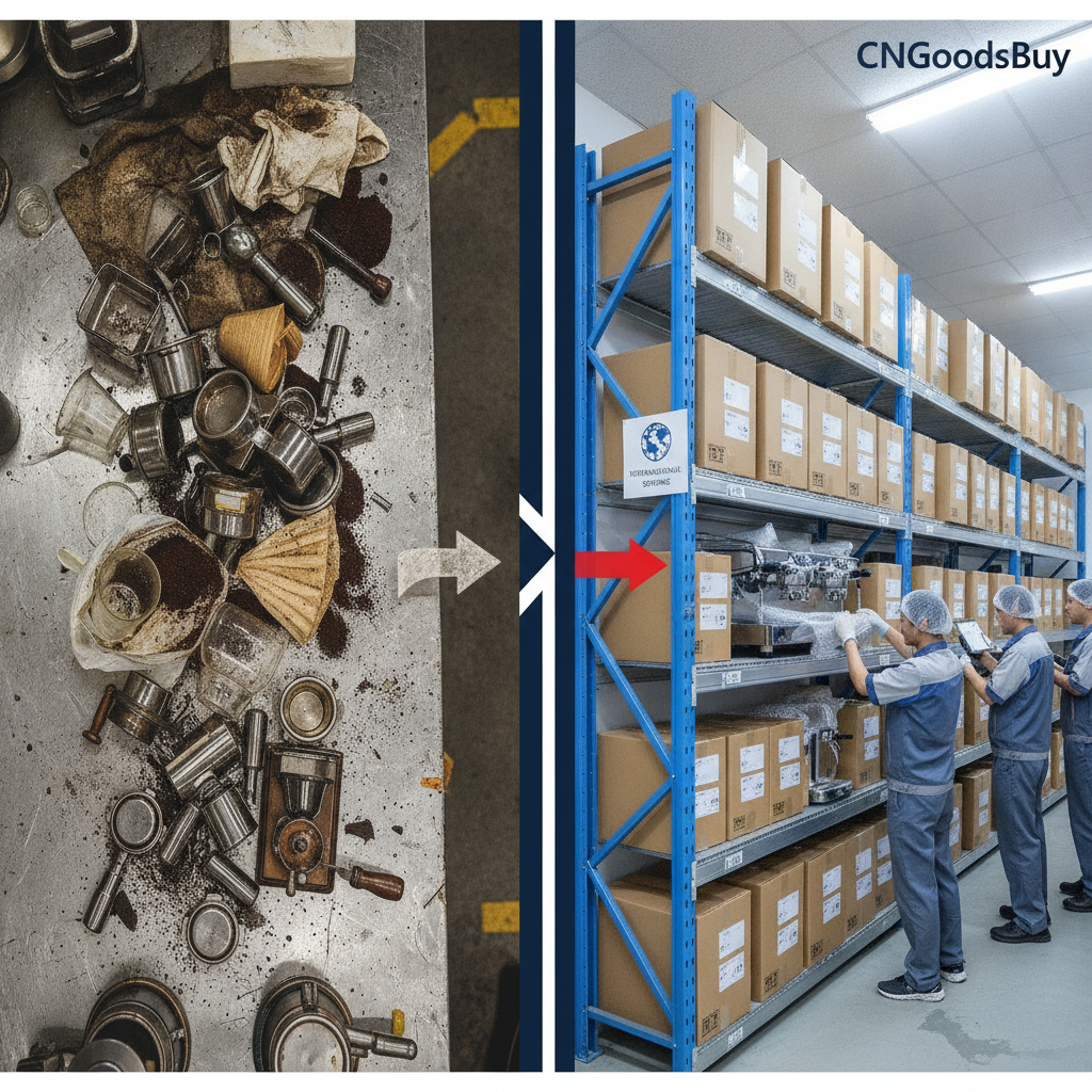 Comparison of disorganized sourcing versus professional inspection and packaging at CNGoodsBuy warehouse.