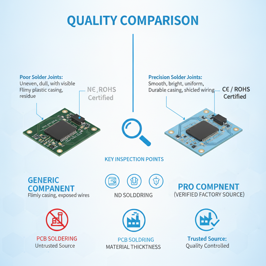 Infographic comparing high-quality versus low-quality electronic components for sourcing.