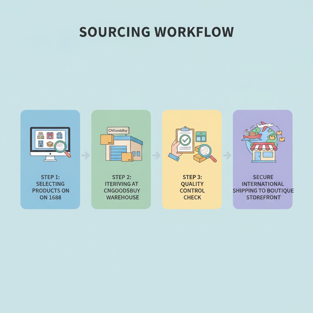 Infographic showing the step-by-step process of sourcing beauty tools from China via CNGoodsBuy.
