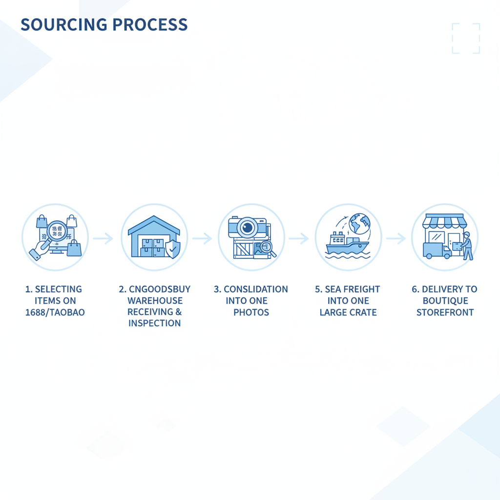 Infographic showing the step-by-step process of sourcing bulky pet furniture via CNGoodsBuy.