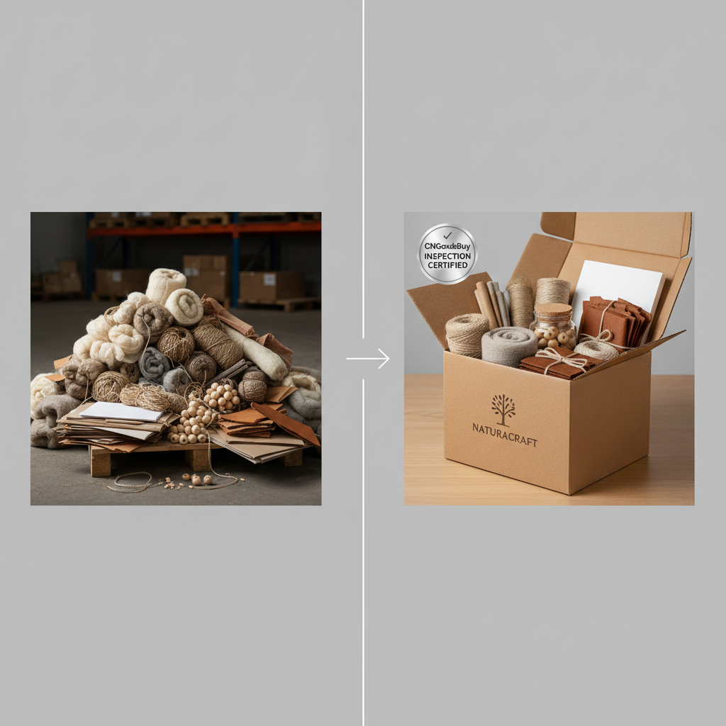 Comparison of raw 1688 craft supplies versus inspected and branded boutique DIY kits.