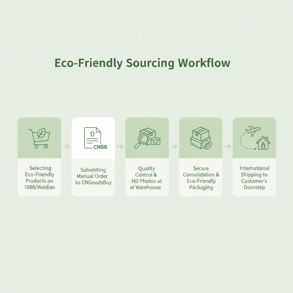 Infographic showing the step-by-step process of sourcing from 1688 using CNGoodsBuy services.